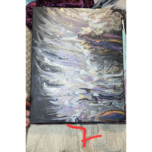 Storm Veil Abstract Fluid Pour Art 16x20 Canvas Metallic Gold Purple - Picture 1 of 3